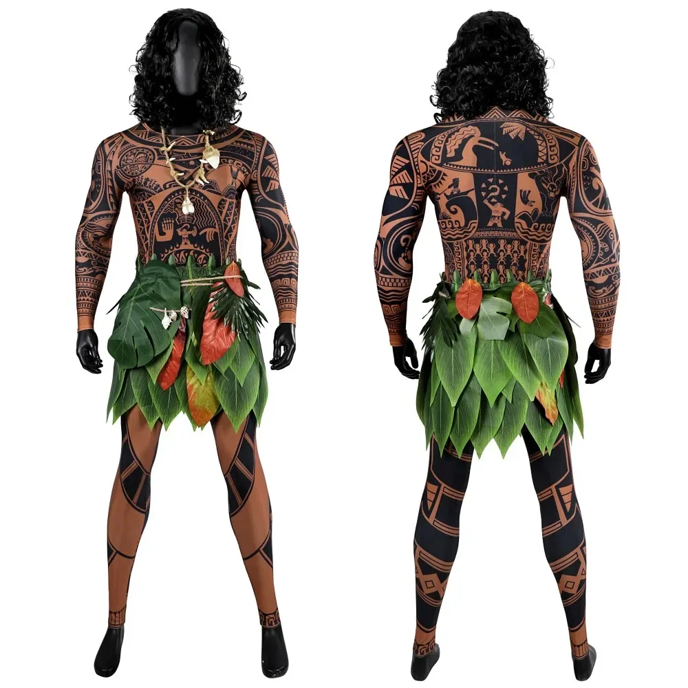 Maui Cosplay Costume Elastic Top Pants Leaf Skirt Full Set Halloween Party Outfit