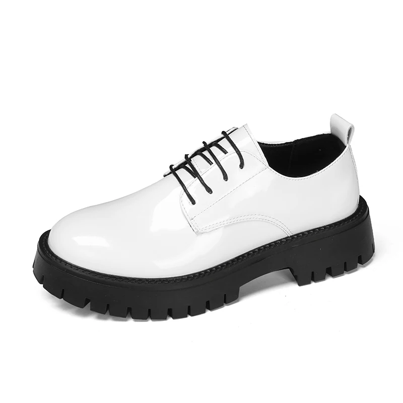 

Men White Leather Platform Oxfords Lace Up Thick Tottom For Male Derby Shoes Business Casual Loafers Round Toe Formal Dress Shoe