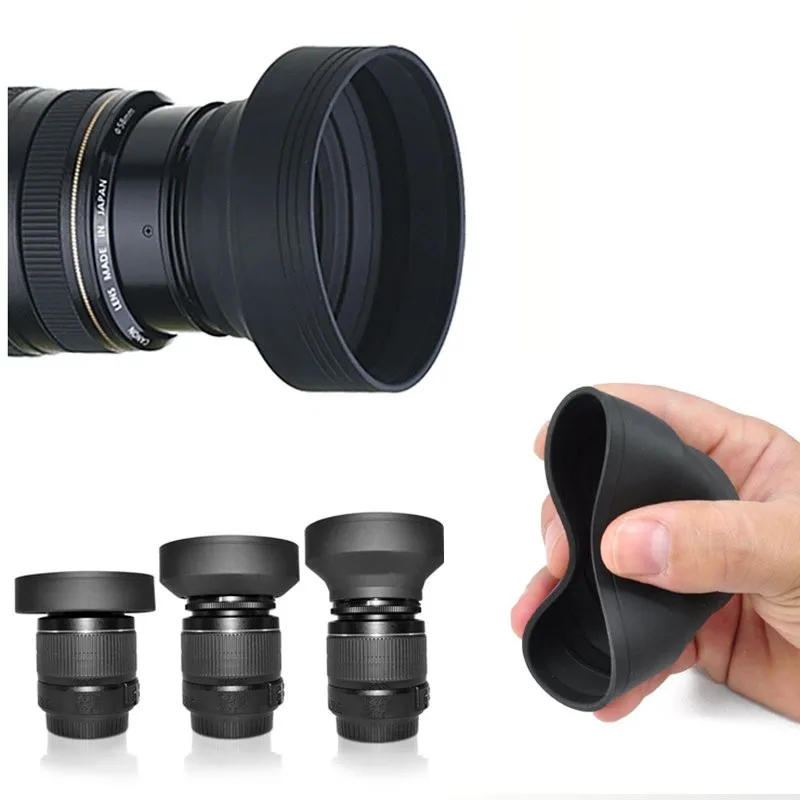 Foldable Rubber Lens Hood Anti-Glare for Wide/Standard/Telephoto Lenses Canon Nikon Sony 49/52/55/58/62/67/72/77/82mm Eye Shield