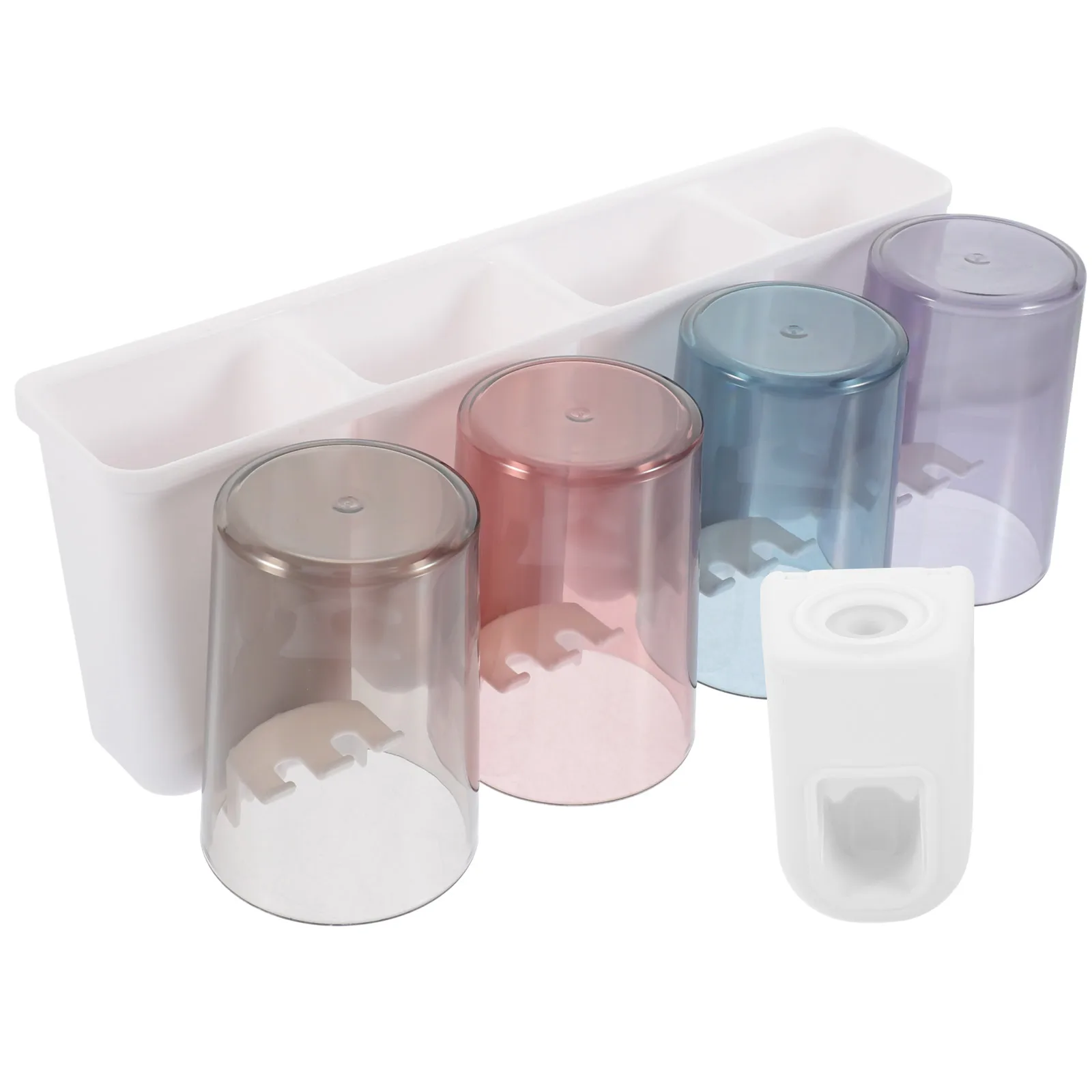 Transparent Toothbrush Holder Set Wall Mounted 4 Cups Squeezing Paste Bathroom Shelf Storage ganizer Plastic Rack Space Saving