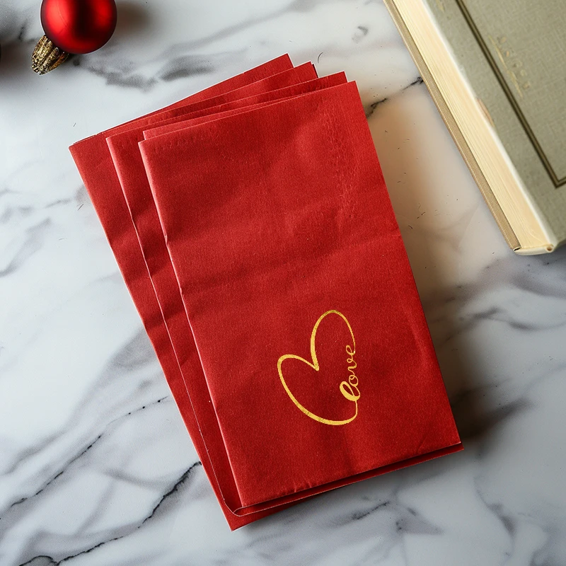 20Pcs  25×25CM  3-layer Gold foil napkin Love Home Tissue Festival Happy Valentine's Day