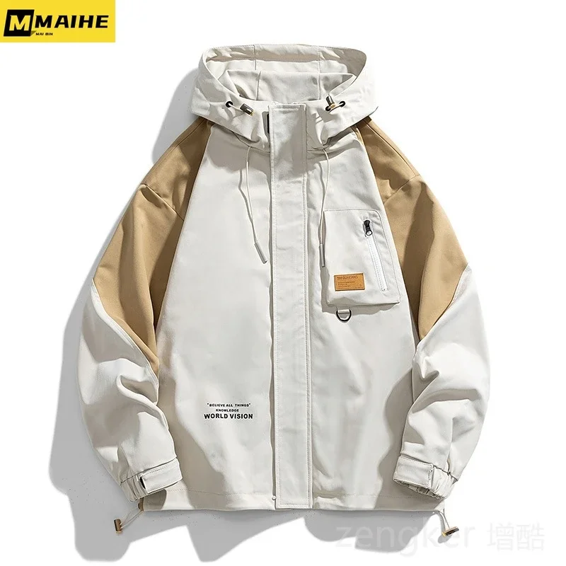Big size jacket men's spring autumn multi-pocket loose Patchwork jacket hooded youth trendy tops Youth clothes 8XL 9XL
