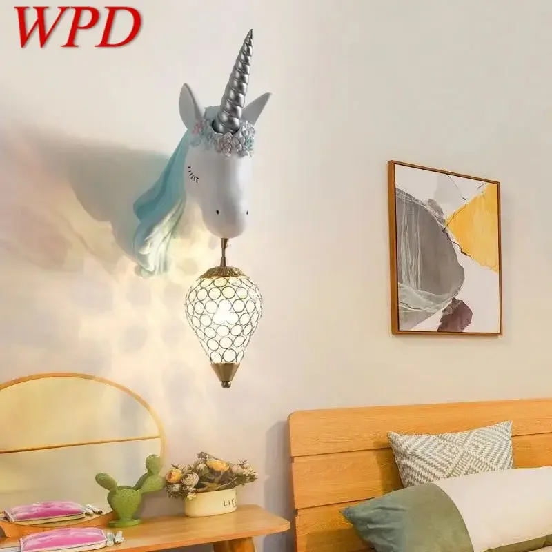 WPD Contemporary Unicorn Wall Lamp Creative Living Room Bedroom Study Villa Hotel Children's Room Aisle LED Decoration Light