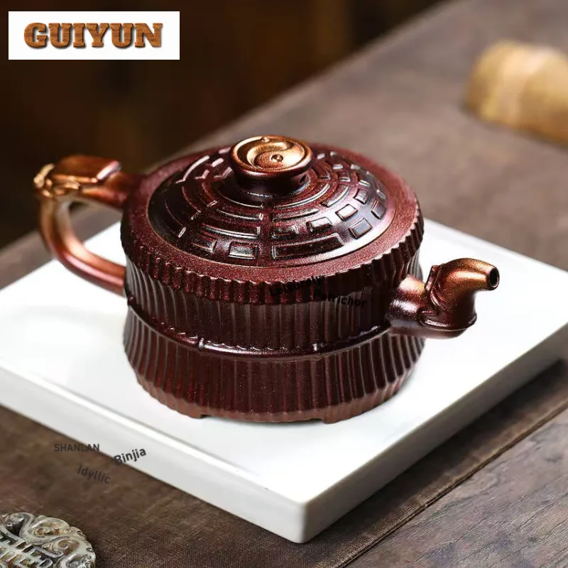 

400 мл винтажные чайники Исин из фиолетовой глины, горшок ручной работы, скорлупа из необработанной руды, чайник для заваривания грязи, китайский чайный сервиз Zisha