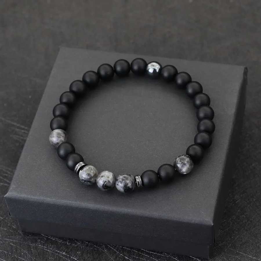 Noter ręcznie robiona męska bransoletka 8mm Onyx tygrysie oczy kamień bransoletka z koralików hematyt uzdrawiająca bransoletka Cadeau Homme akcesoria rekreacyjne