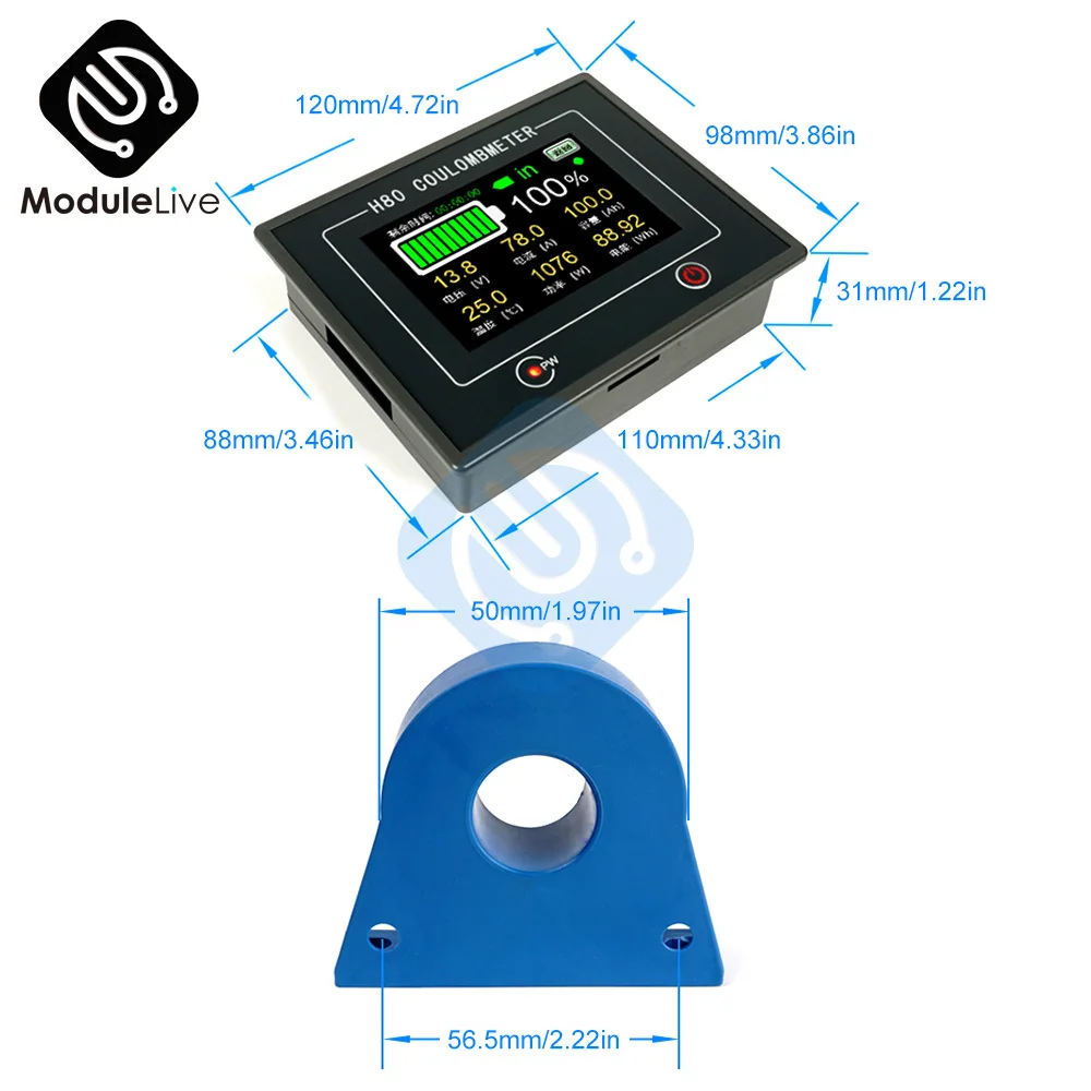 Imagem -05 - Car Battery Capacidade Tester 3.5 Touch Color Screen Bidirecional Detecção de Corrente Coulomb Medidor dc 10100v 50a 400a H80c rv