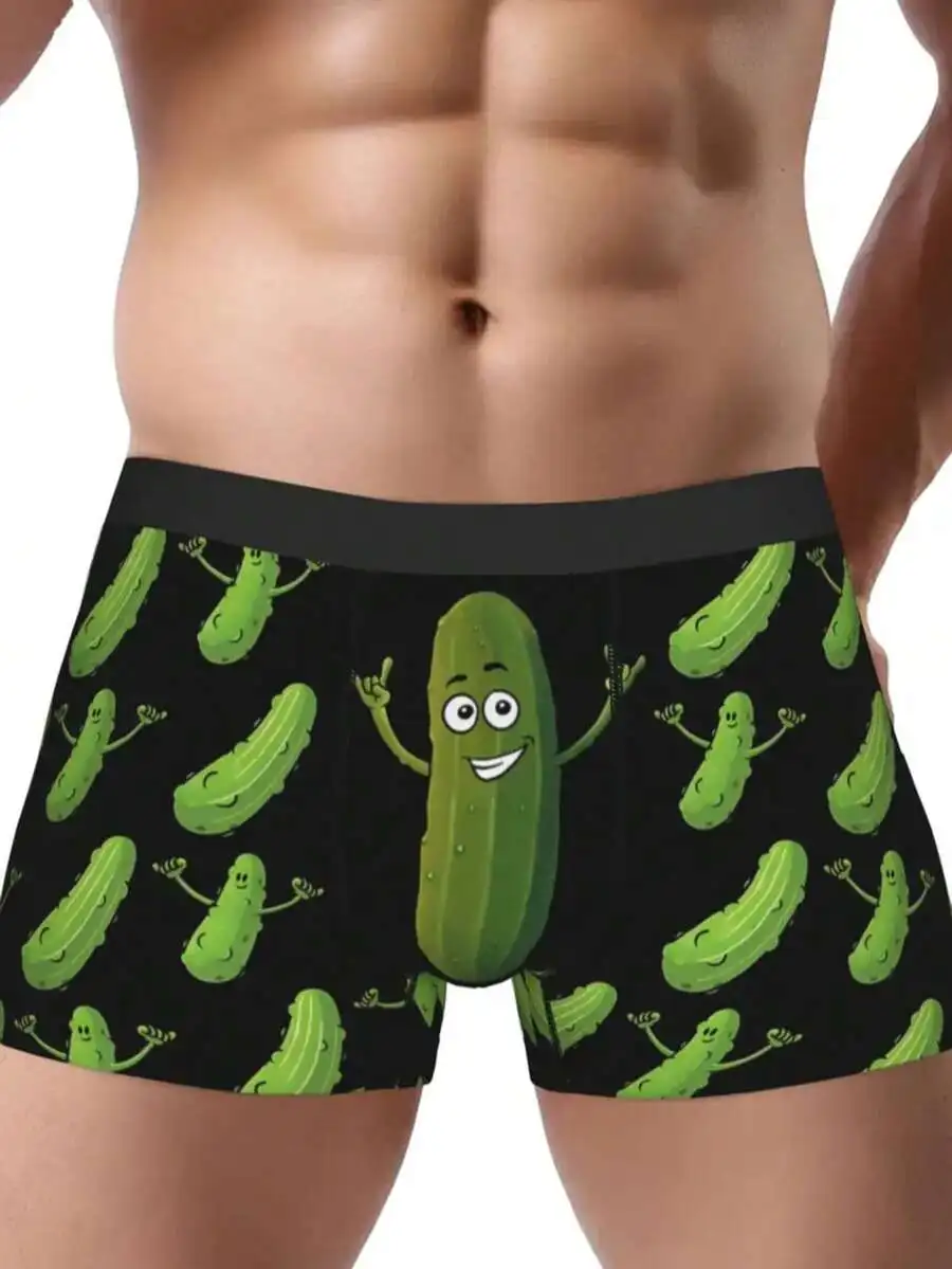 

Novelty Cucumber Print Breathable Elastic Waist Mens Boxer Shorts