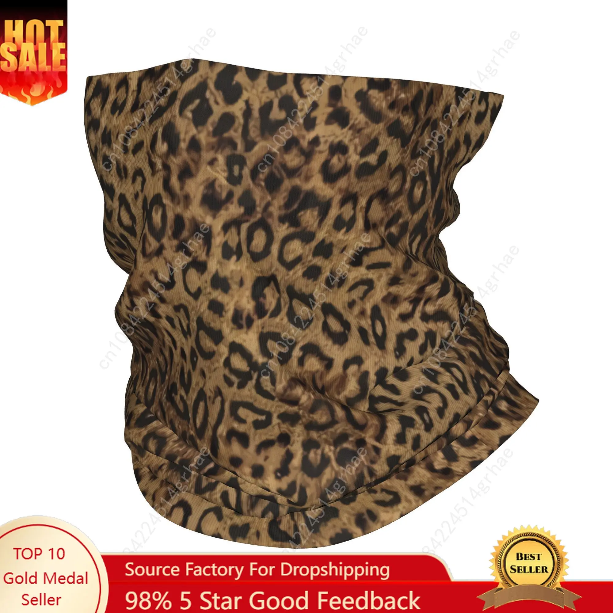

Custom Leopard Print Neck Gaiter Women Men UV Face Shield Winter Wild Animal Skin Bandana Scarf for Cycling