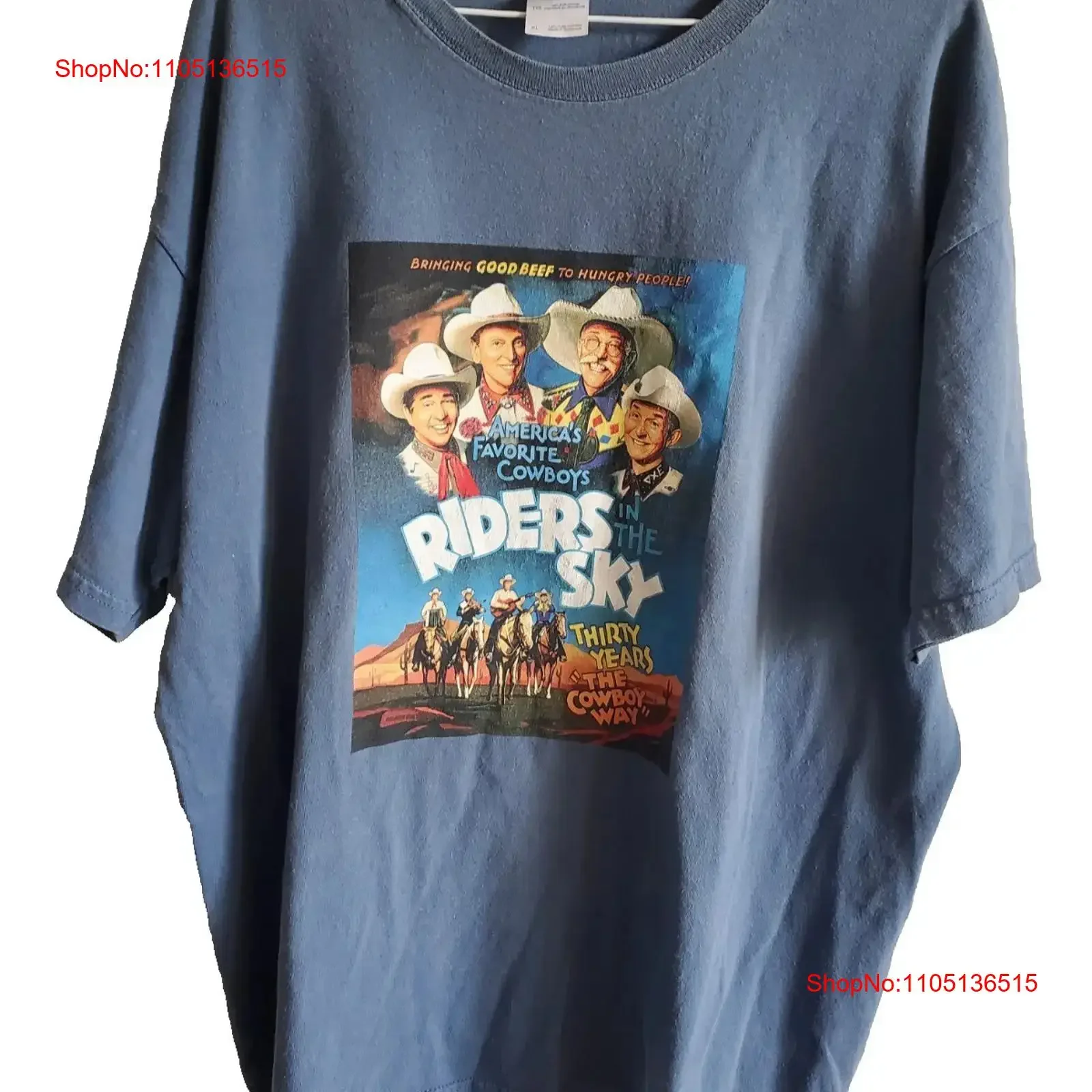 

RIDERS IN THE SKY COMEDY Забавная футболка с ковбойской группой Полный синий мужской XL винтажный стираный повседневный мягкий топ для повседневной носки с графикой
