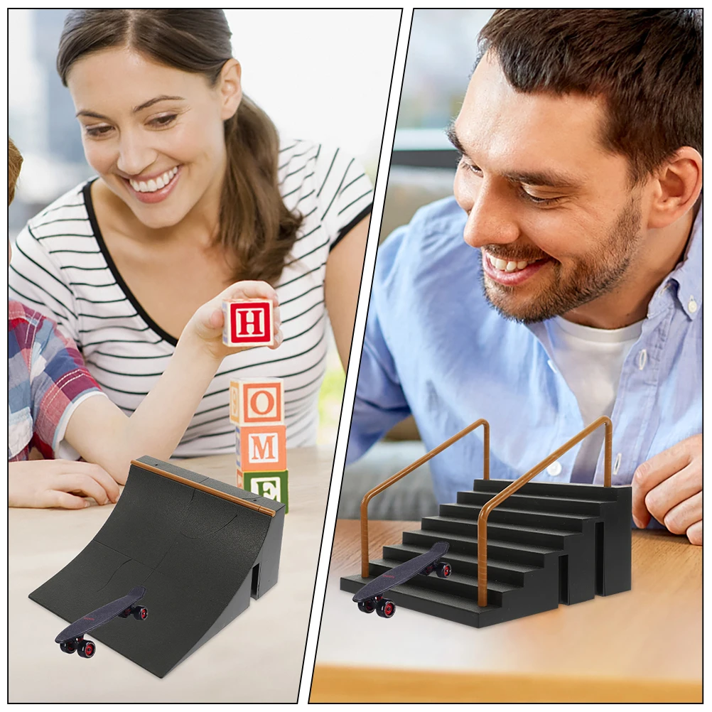 2 pçs kit de skate de dedo rampas de plástico dedo skate obstáculo acessórios crianças skate parque peças rampas de dedo