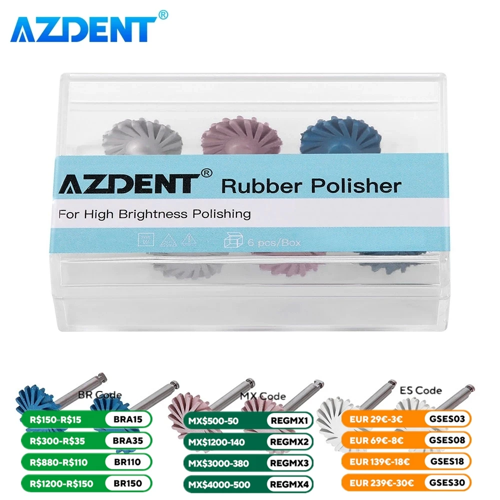 6pcs/Set Dental Rubber Polisher AZDENT Composite Resin Polishing Diamond System RA Disc Kit 14mm Wheel Spiral Flex Burs Tools