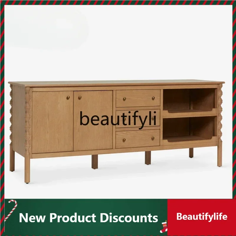 

Side cabinet American cabinet wabi-**** retro log solid wood cabinet locker D80