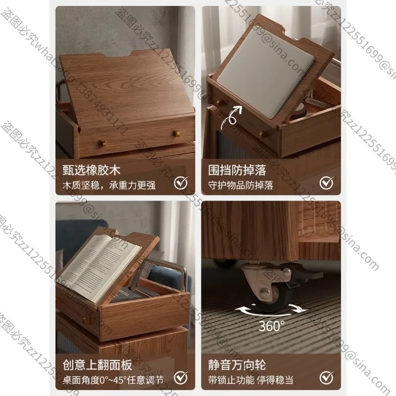 Suitable for Solid Wood Movable Small Side Cabinet, Head Cabinet Robot Antique Small Side Cabinet Coffee Table Trolley