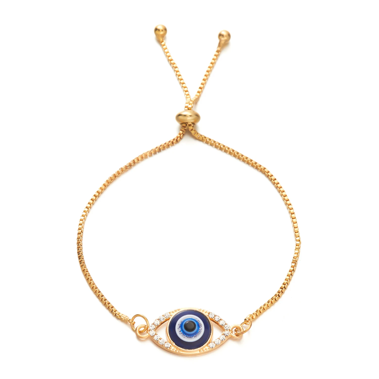 New Lucky Evil Eye Blue Eye Bracelet For Men Women Korean Fashion Adjustable Gold Color Metal Chain Charm Bracelet Jewelry Gift