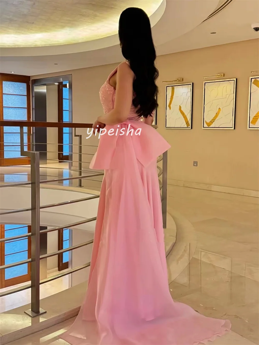 Customized Fashion Matching Jersey Beading Sequined Bow Mermaid Square Neck Long Dresses Bespoke Occasion Dresses High Quality