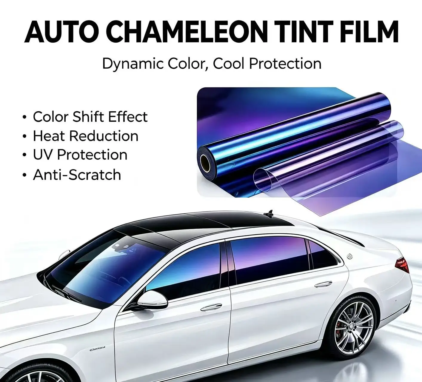 Car Side Rear Window PET Film Chameleon Blue Color Shift Tint Anti Yellowing UV Block No Residue