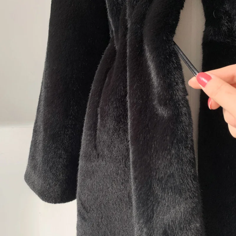 Giacche invernali in pelliccia sintetica nera lunga da donna Colletto alla coreana sottile Giacca pelosa Soffice caldo e spesso Cappotti in peluche di visone finto Lusso elegante