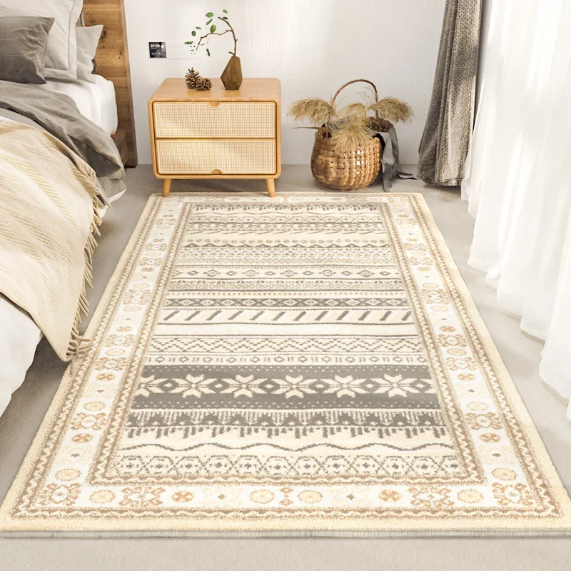 

Retro Ethnic Style Bedroom Carpet Minimalist Light Luxury Decorative Rug Soft Comfortable Play Carpets Non-slip Bedside Rugs 양탄자