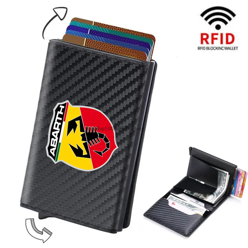 Carbon Fiber Credit Card Holder Wallets Men Rfid Black Magic Trifold Leather For FIAT Abarth 500 Pulse Panda Tipo Strada Mobi