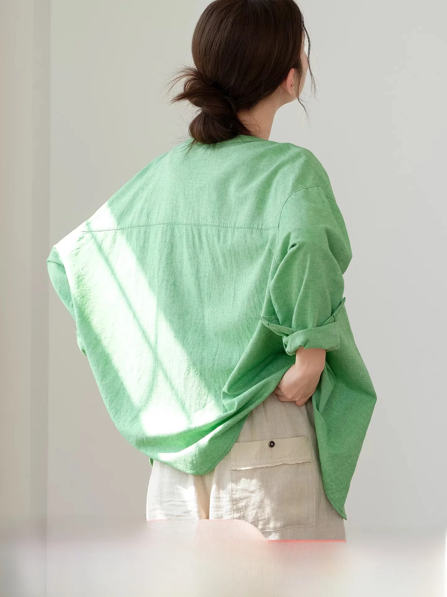 

Color Woven Linen Cotton Long Sleeve Shirt Women's Summer New Style 2026 Casual Comfortable Straight Cut round Neck Top