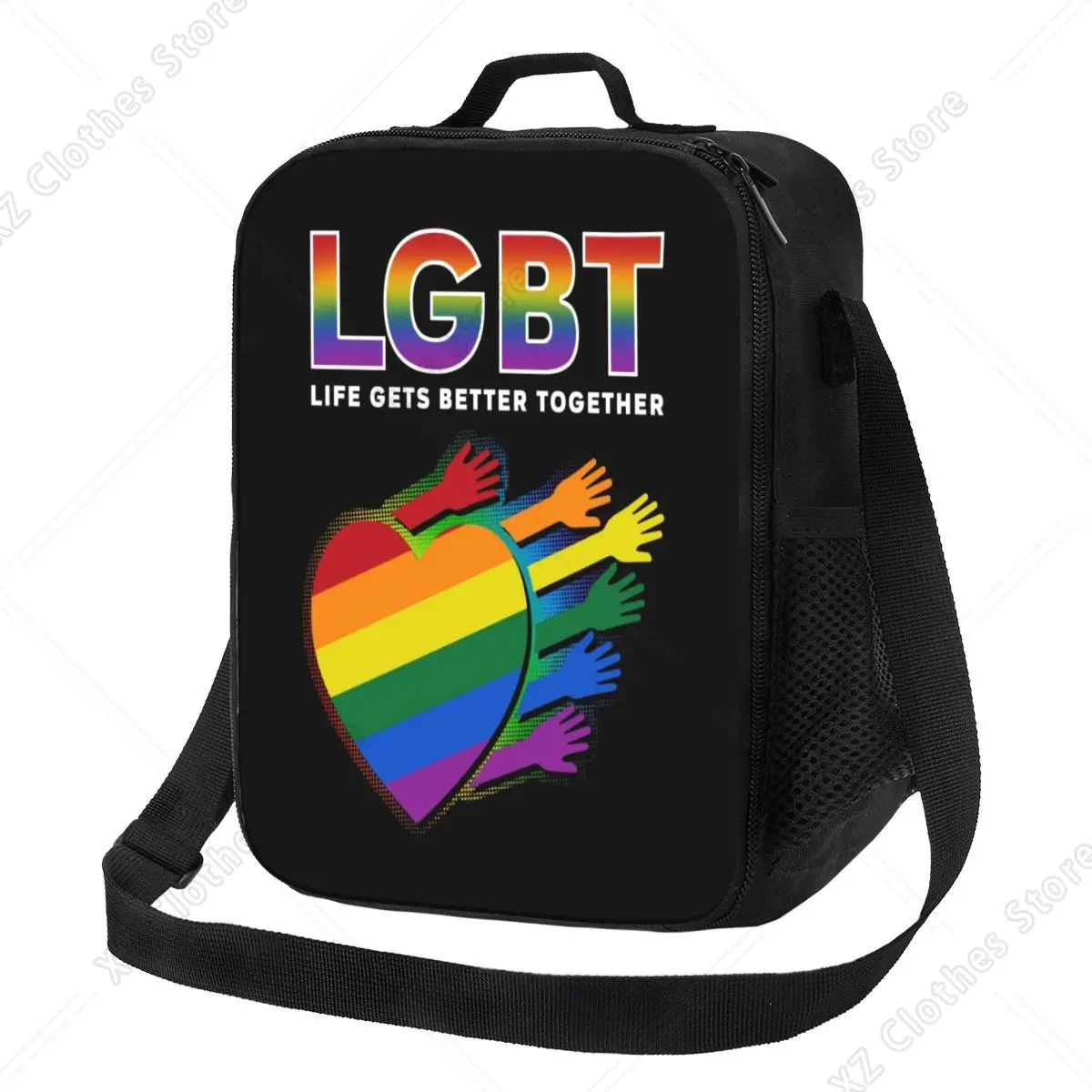 Custom LGBT Heart Rainbow GLBT Resuable Lunch Boxes for Women Thermal Cooler Food Insulated Lunch Bag Kids School Children