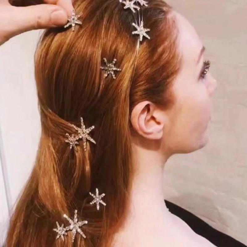 Silver Snowflake Hair Clip Sparkling Rhinestone Bobby Pin for Side Bangs Korean Style Secure Hold for Flyaways