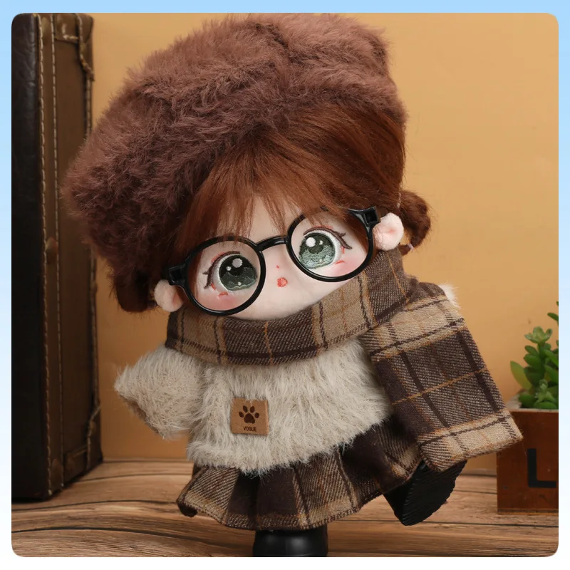 

20cm Plush Doll Set British-Style Brown Adorable Winter Outfit Change Suitable for Cotton Dolls Collectible Stuffed Animal Toy