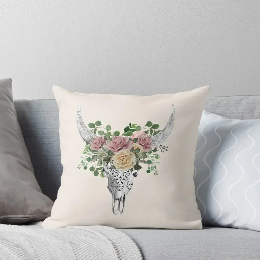 

Roses Watercolor Skull and Crown floral, boho chic Throw Pillow covers for pillows Sofa Cushions Cover pillow