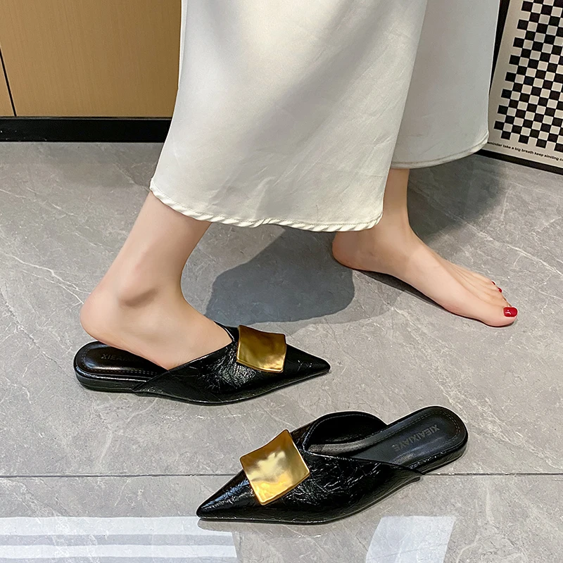 Metal Decoration Women Cover Toe Mules Slippers Slip On Flats Slide Ladies Elegant Spring Summer Slingbacks Party Dress Shoes - AliExpress 322 Metal Decoration Women Cover Toe Mules Slippers Slip On Flats Slide Ladies Elegant Spring Summer Slingbacks Party Dress Shoes - AliExpress 322