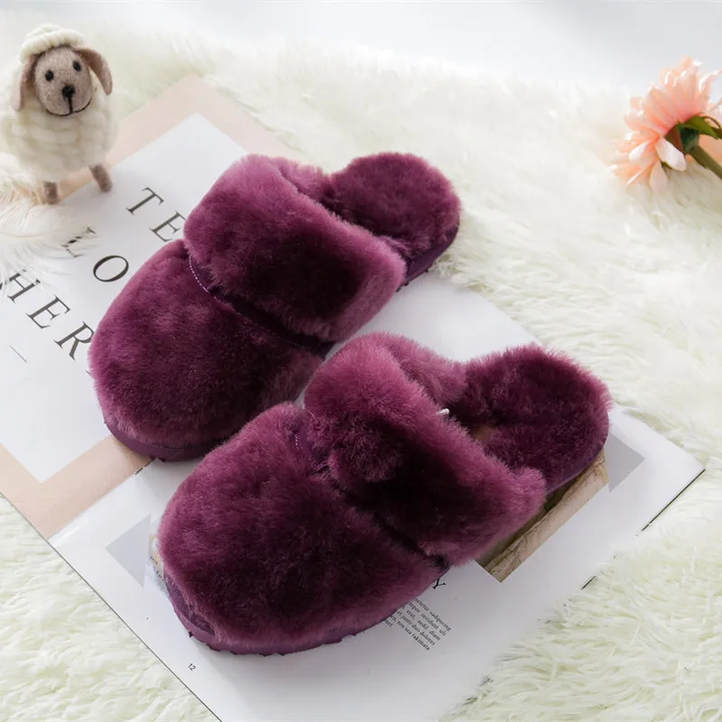 Top Quality Women Fashion Sheep Hair Slippers Unisex Candy-Colored Flat-heeled Winter and Autumn Slippers Size 34~44