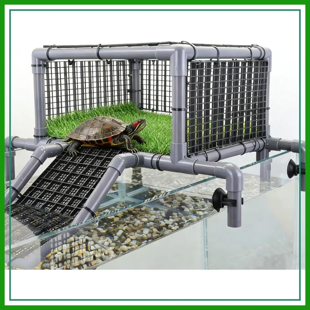 

Turtle Basking Platform Above Tank, Non-Slip Ramp, Extra Large, 18-20" Wide Tanks (Grey/Black)