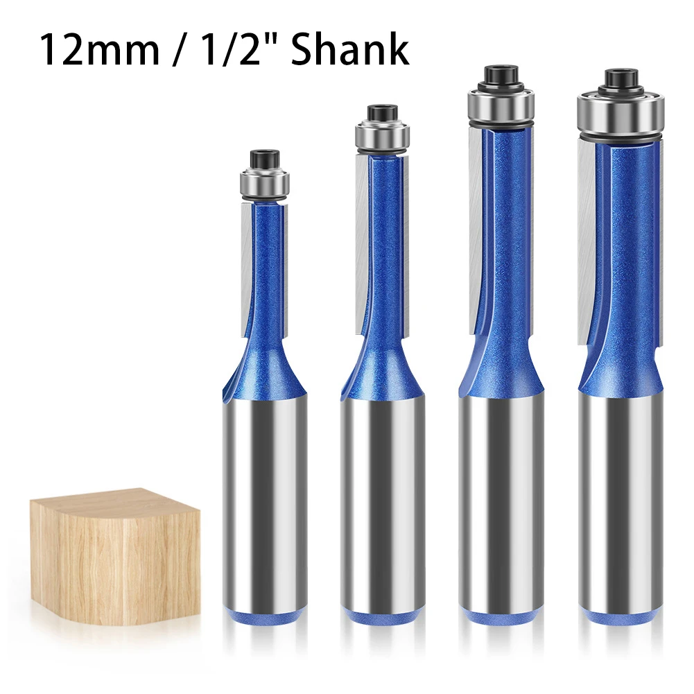 Extended Bearing Straight Groove Flush Trim Wood Router Bit 12mm 1/2