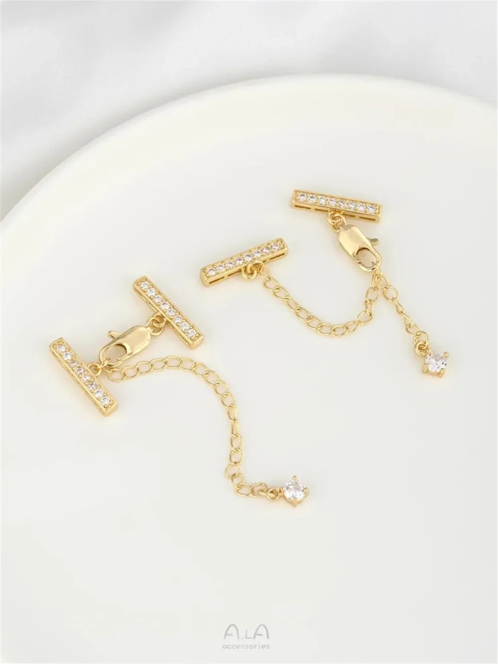 14K الذهب يرتدي الزركون صف مزدوج ثلاثة صف اللؤلؤ مشبك سوار قلادة متعددة صف مشبك الذيل سلسلة Diy بها بنفسك اليدوية مشبك مجوهرات #4