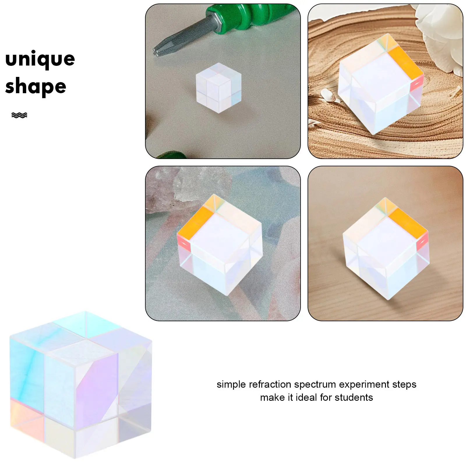 Glass Prism Cube Physics Teaching Optical Prism Rgb Dispersion Spectrum Cube for Science Experiments Home Decor