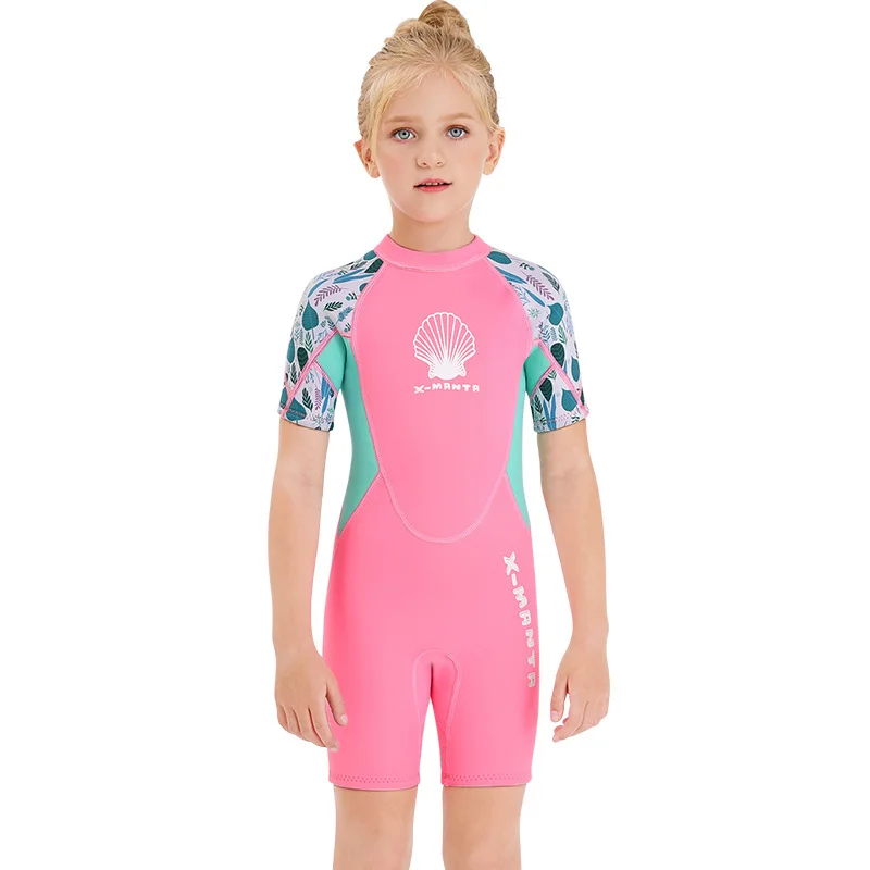 New Children\'s diving suit 2.5MM one-piece warm winter swimming suit girls\' short-sleeved snorkeling and surfing jellyfish suit