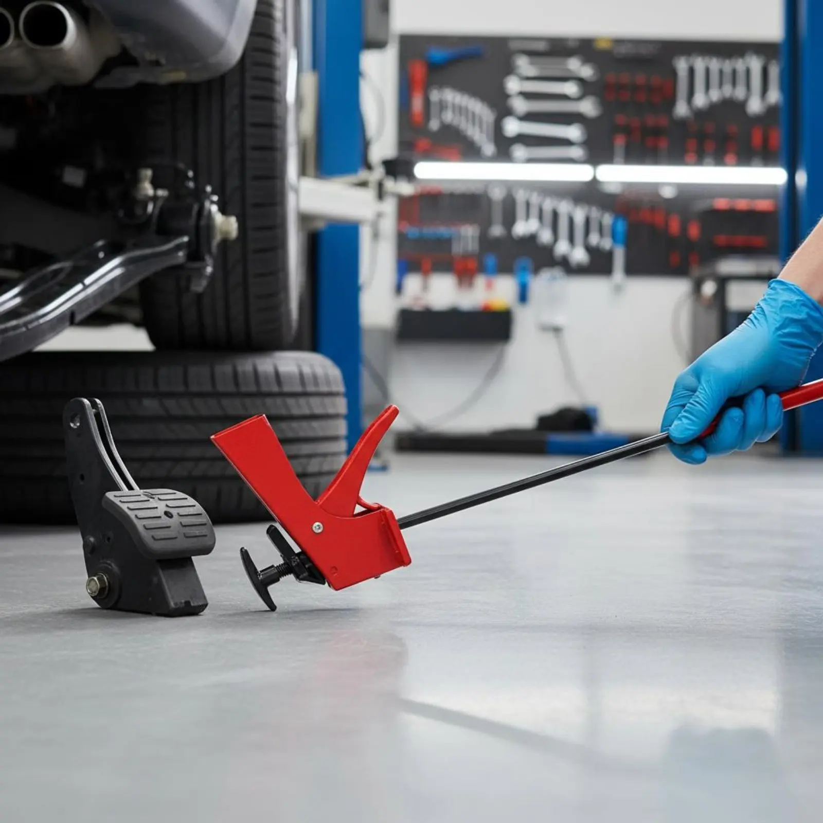 

Wheel Alignment Brake Lock Adjustable Length Brake Pedal Holder Automotive Equipment Secure & Stable Hold for Mechanics, Garage