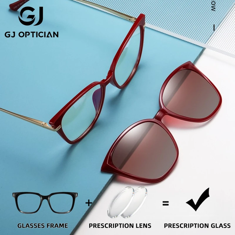 

GJ OPTICIAN пластиковые поляризационные солнцезащитные очки с титановым покрытием, брендовые дизайнерские дизайнерские женские прогрессивные оптические очки с защитой от синего света