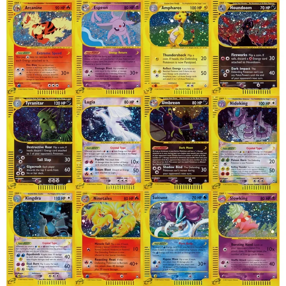 PTCG Cards Aquapolis Set E-Card Series Holo Rare Cards Lugia Umbreon Nidoking Tyranitar PTCG Cards Gift Collection PKM DIY