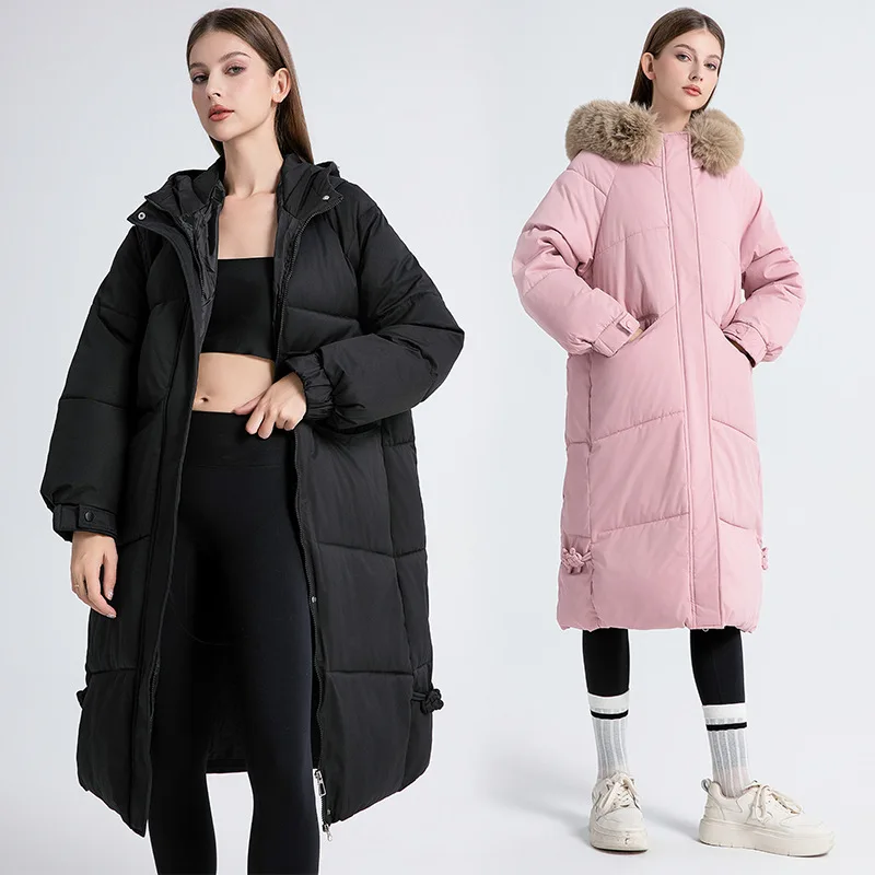 Women\'s Long Puffer Jacket A New Winter Elongated Padded Jacket Solid Color Korean Hood Casual Warmth Fashionable Popular Coats