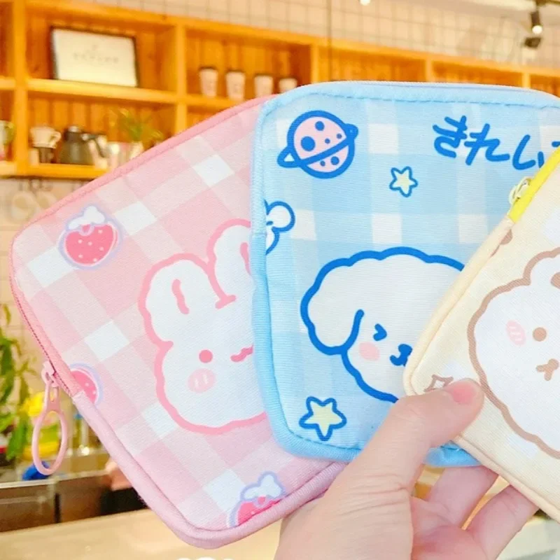 Sanitary Towel Storage Bag Cartoon Rabbit Dog Pattern Handbag Cute Small Animal Square Pouch Light Zipper Opening Cosmetic Bags