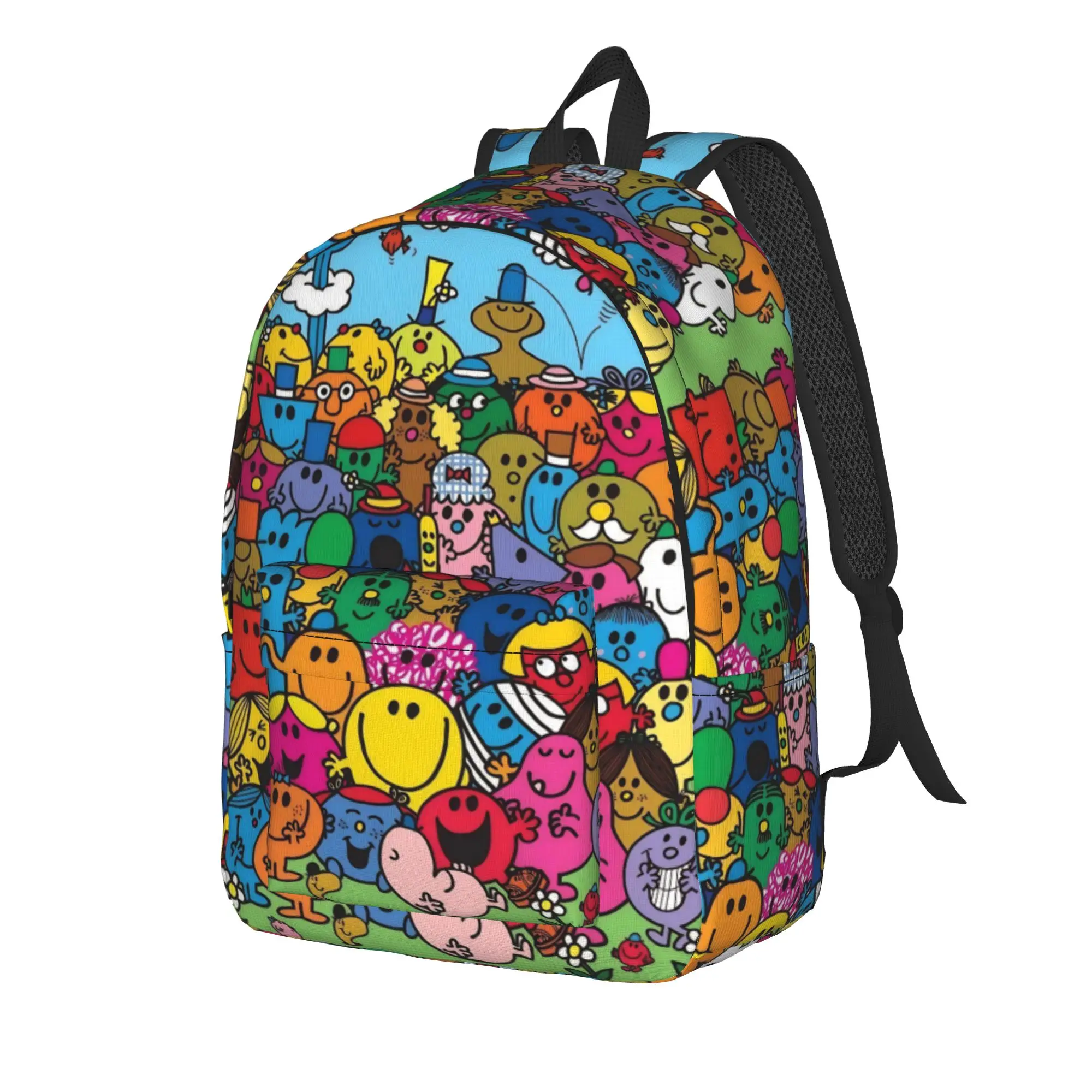 M-Mr M-Men L-Little M-Miss Characters Cool Backpack with Pocket High School Work  Daypack for Men Women Laptop Canvas Bags