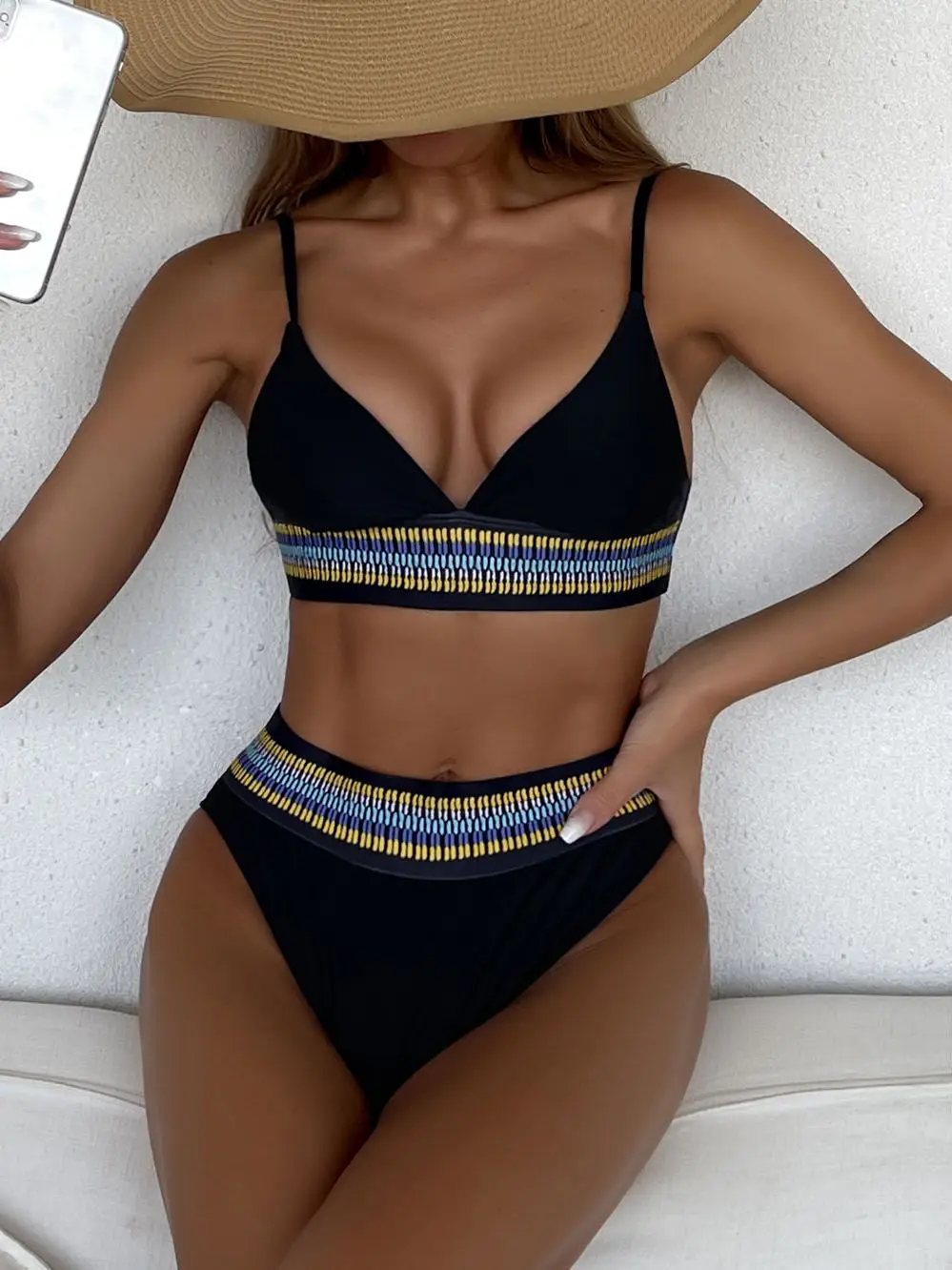 Maillot de bain asymétrique épaule dénudée, Bandeau, taille haute, imprimé, Sexy, rétro, ensemble deux pièces, pour femmes, 2022