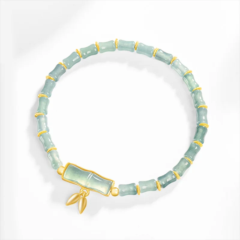 

High-End Natural A-Grade Jadeite Blue Water Bamboo Bracelet S925 Silver Inlaid Ice Jade Women's Fashion Jewelry Drop Shipping