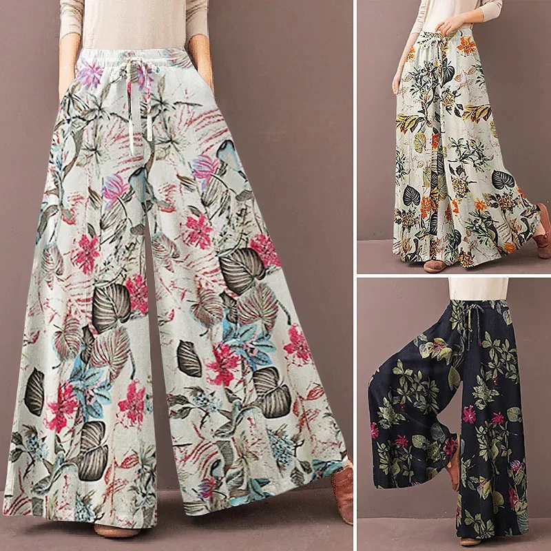 

Women Floral Print Wide Leg Pants Spring Summer Fashion Bohemia Trousers Ladies Casual Loose Pants Y2k Streetwear Women