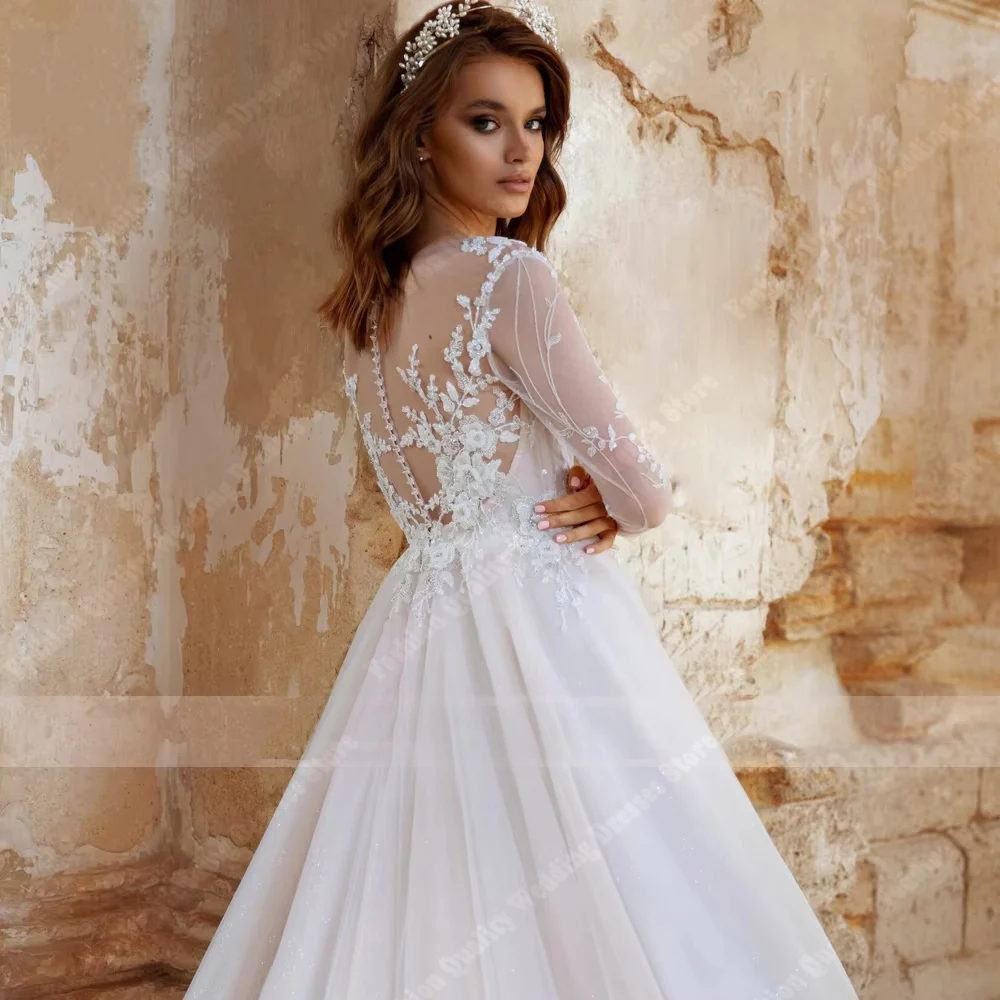 Hohe Qualität Tüll Frauen Brautkleider Sexy V-ausschnitt A-Line Spitze Blume Drucken Vintage Brautkleider Vestidos De Novias Angepasst