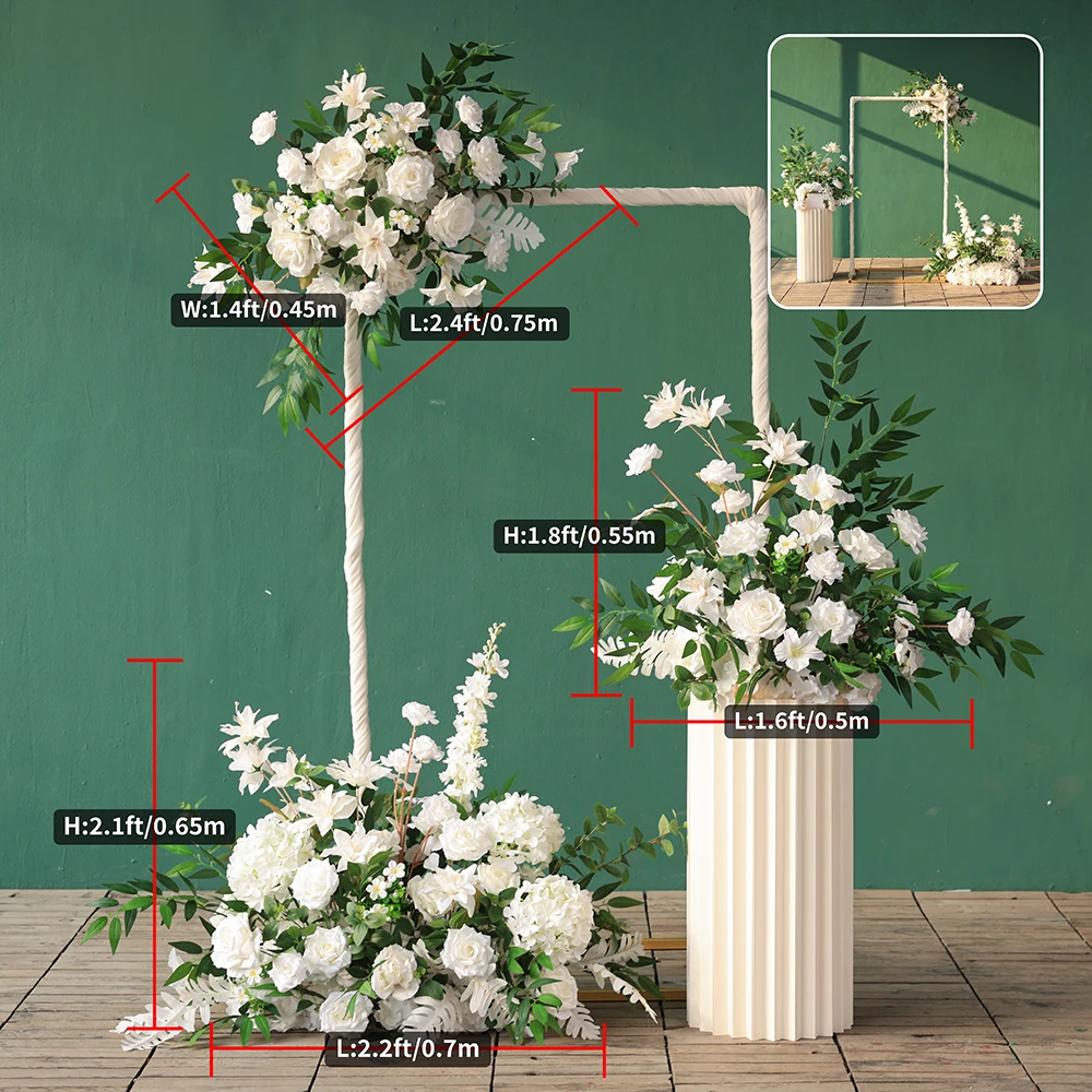 Wedding Home Decoration Artificial Flowers Arrangement Event High-end Custom Milk White Rose Green Sztuczne Kwiaty Props HY2433