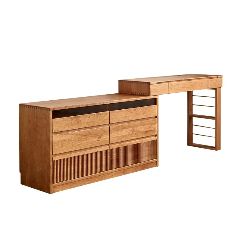 Nordic simple solid wood cherry wood dresser, black walnut retractable corner makeup table storage integrated writing table