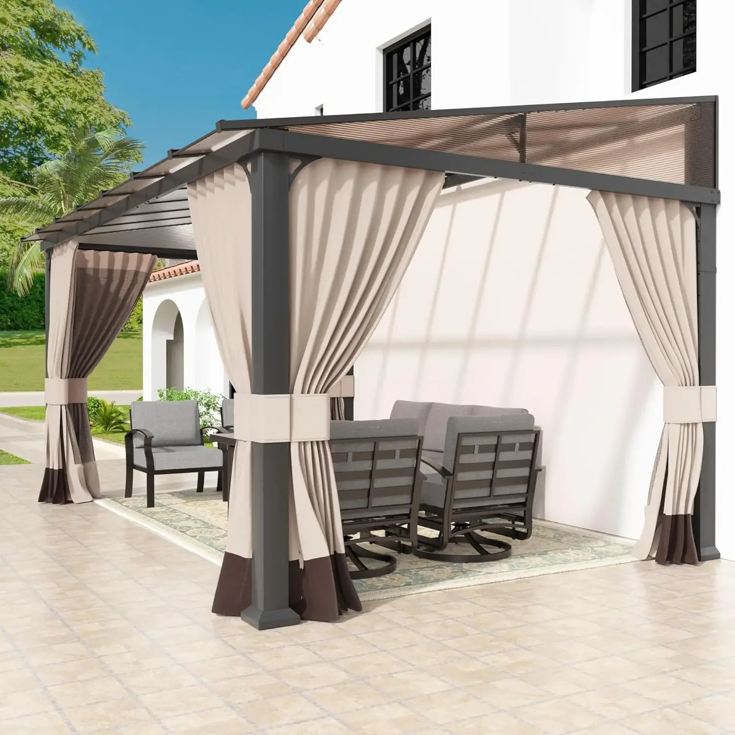 

10' x 14' Hardtop Gazebo for Patio,Gazebo Pergola with Sloping Polycarbonate Pitched Roof