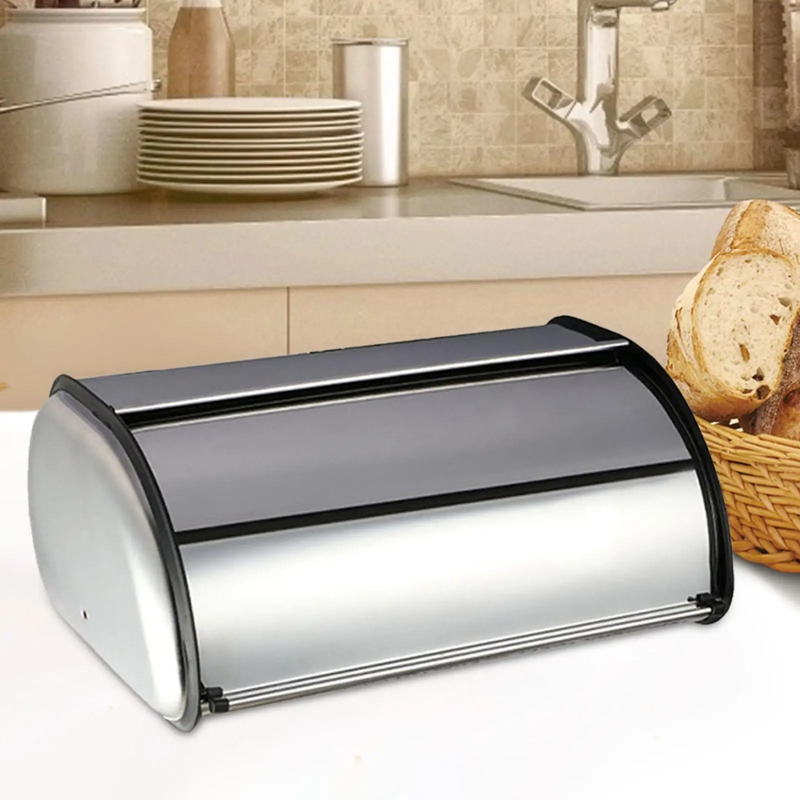 Roll Top Bread Bin Metal Bread Box Large Capacity Bread Keeper Bread Storage Holder for Pantry Baked Goods Bakery Coffee Shop