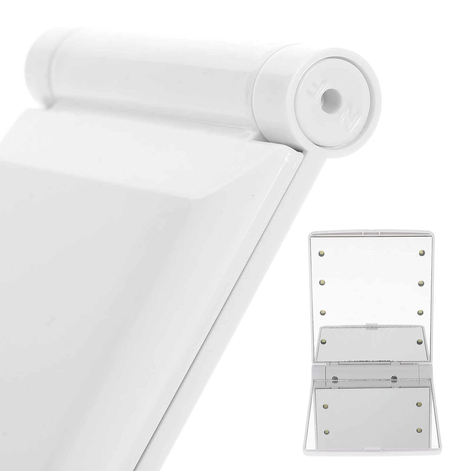 Portable LED Makeup Mirror with Lighted Mini White Travel Vanity Handheld Compact Foldable High Definition for Women